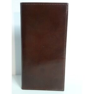 Vintage BUXTON Checkbook Slim Bifold Leather Folding NOS Chestnut Brown w/pencil